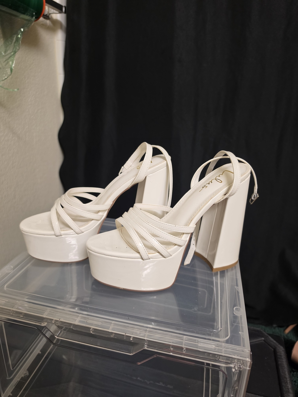 Lulu's Cream High Platform Block Heel Sandals